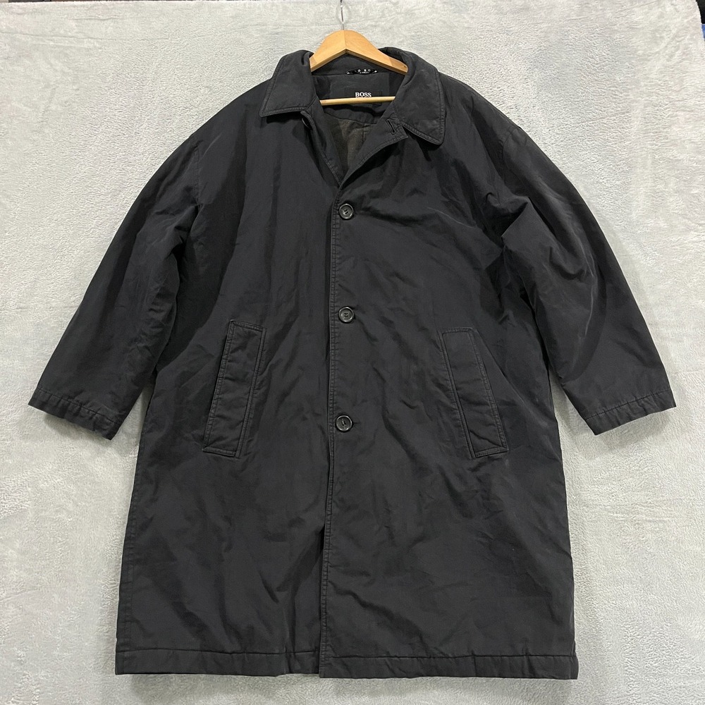 Hugo Boss Trench Coat Mens 36R Overcoat Button Up Black Jacket Preppy Portugal